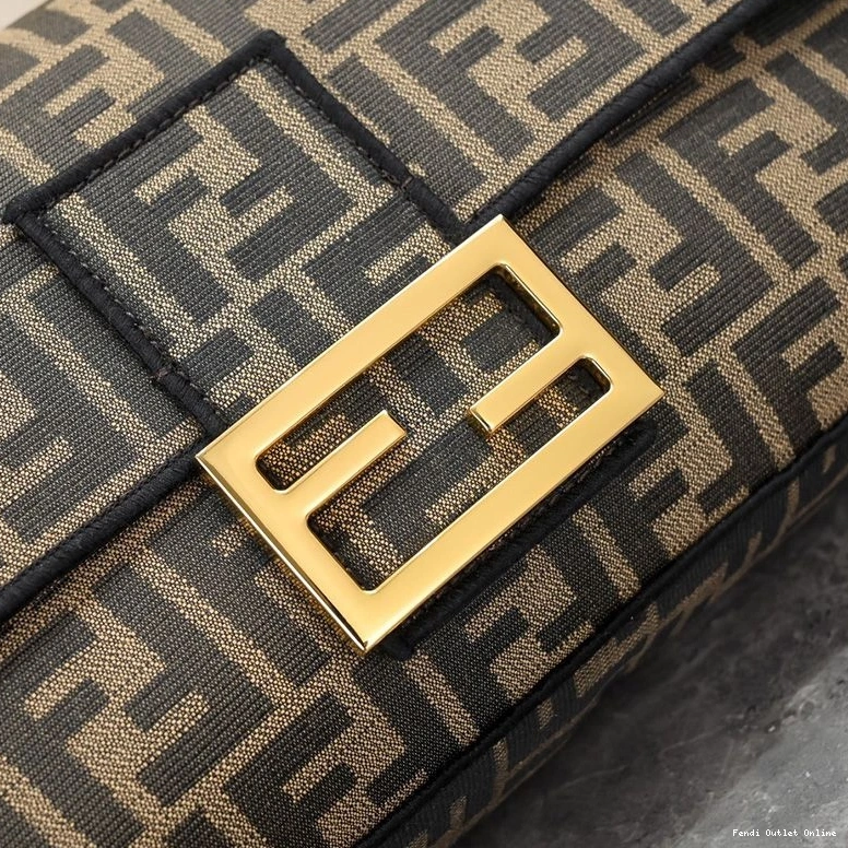 Affordable Large Fabric FF Bag In Baguette Brown Fendi Motif 0820